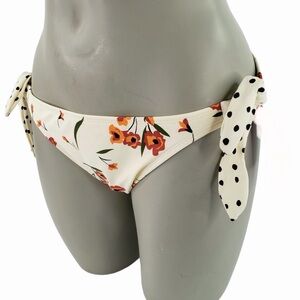 Xhilaration Floral Tie-Side Bikini Bottoms - Cream and Orange Polka Dot